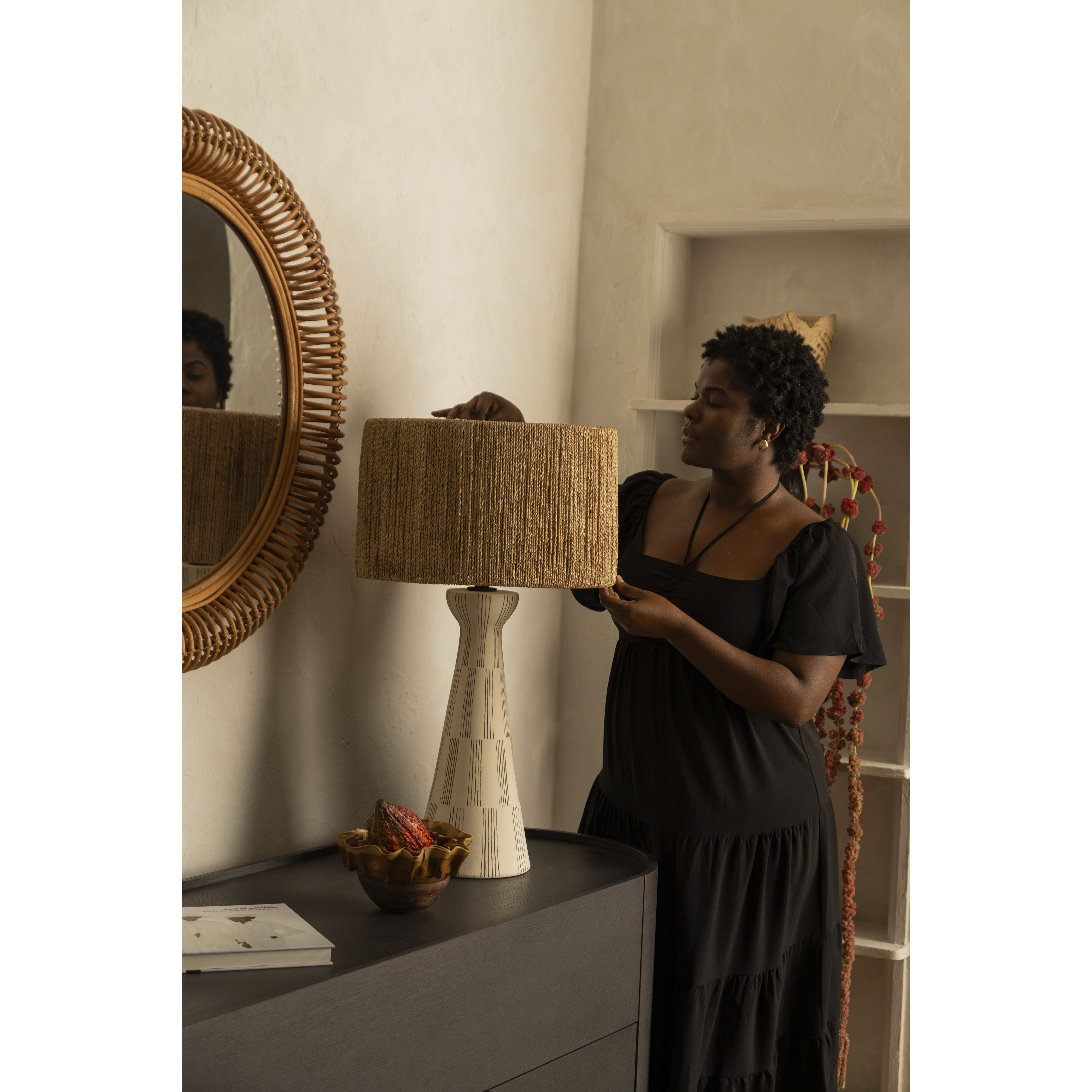 Palma 30 inch 15.00 watt Patina Brass/Ceramic Graphic White Table Lamp Portable Light