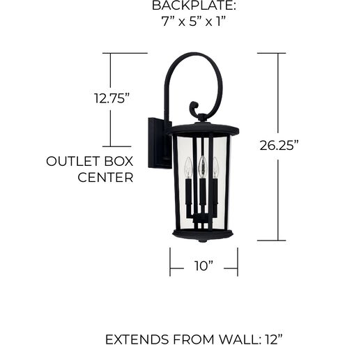 Howell 3 Light 26 inch Black Outdoor Wall Lantern