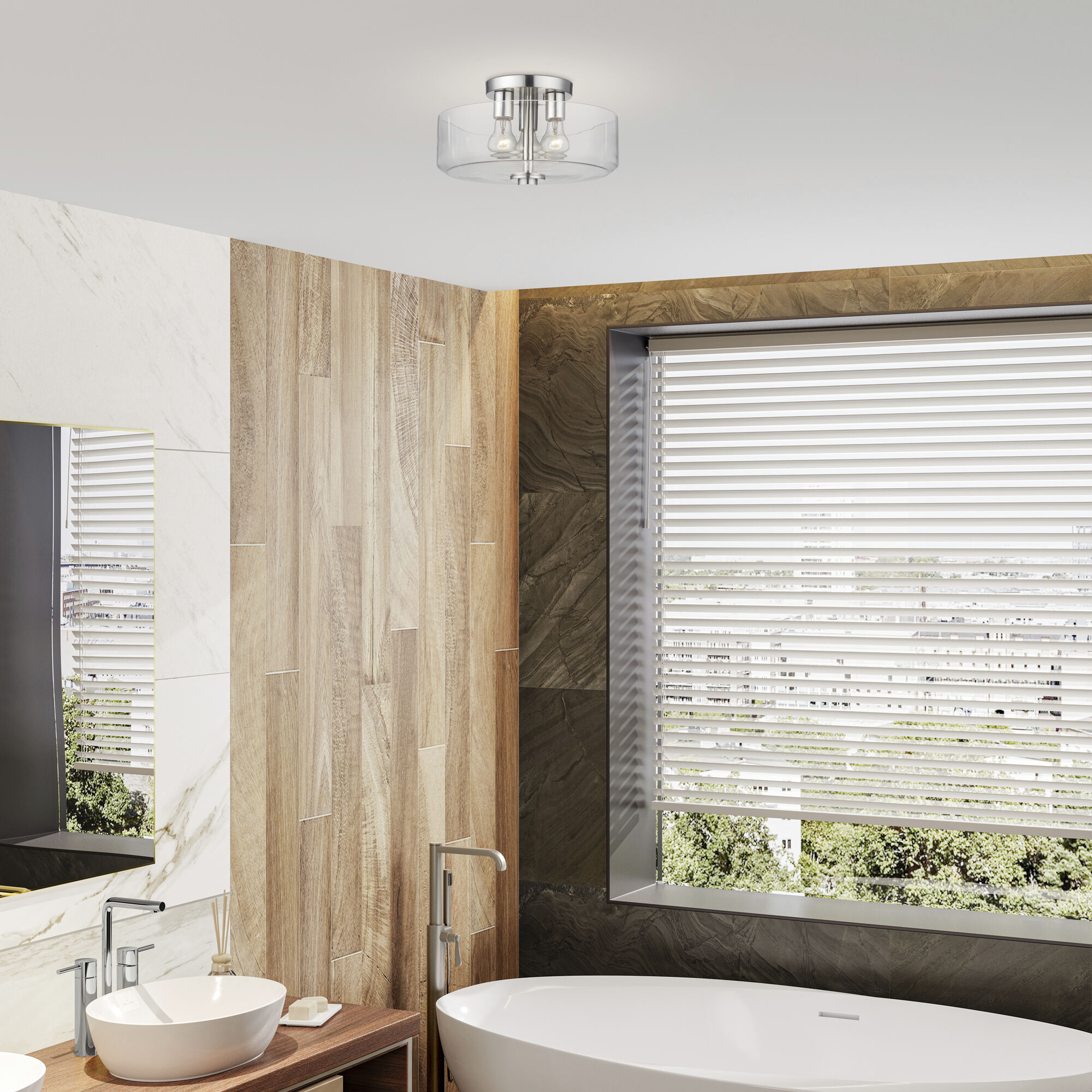 Whitworth 3 Light 14.5 inch Brushed Nickel Semi-Flush Ceiling Light