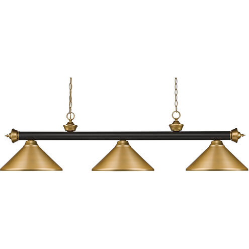 Riviera 3 Light 57 inch Bronze and Satin Gold Billiard Ceiling Light in 16, Satin Gold Steel