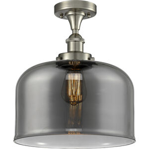 Ballston X-Large Bell LED 8 inch Brushed Satin Nickel Semi-Flush Mount Ceiling Light in Plated Smoke Glass, Ballston