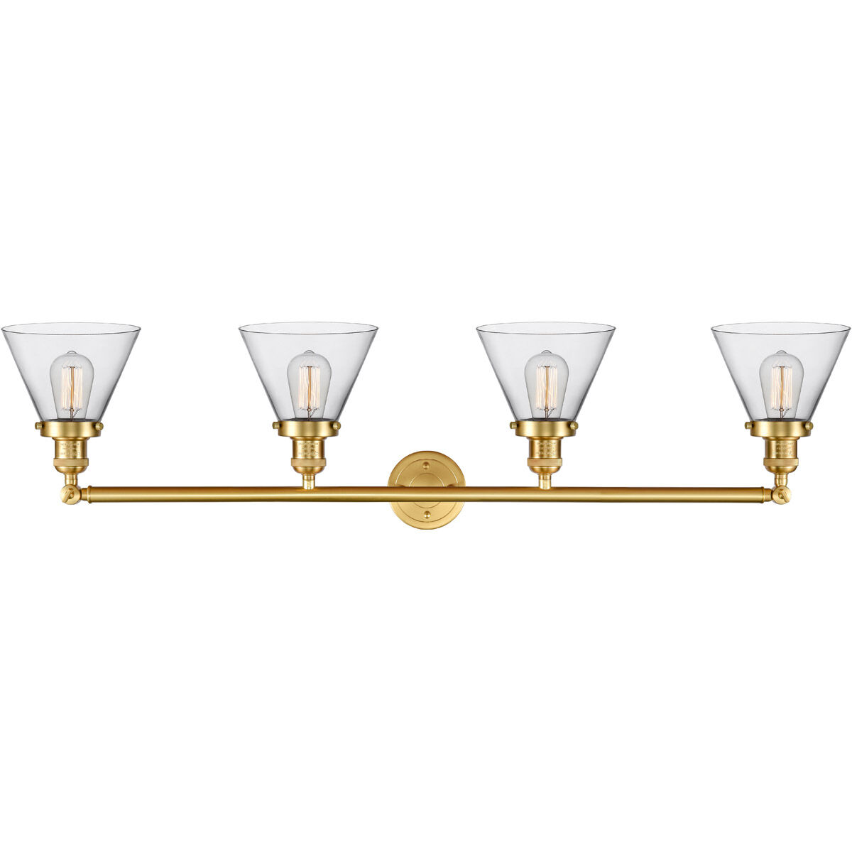 Franklin Restoration Large Cone LED 44 inch Satin Gold Bath Vanity Light Wall Light in Clear Glass, Franklin Restoration