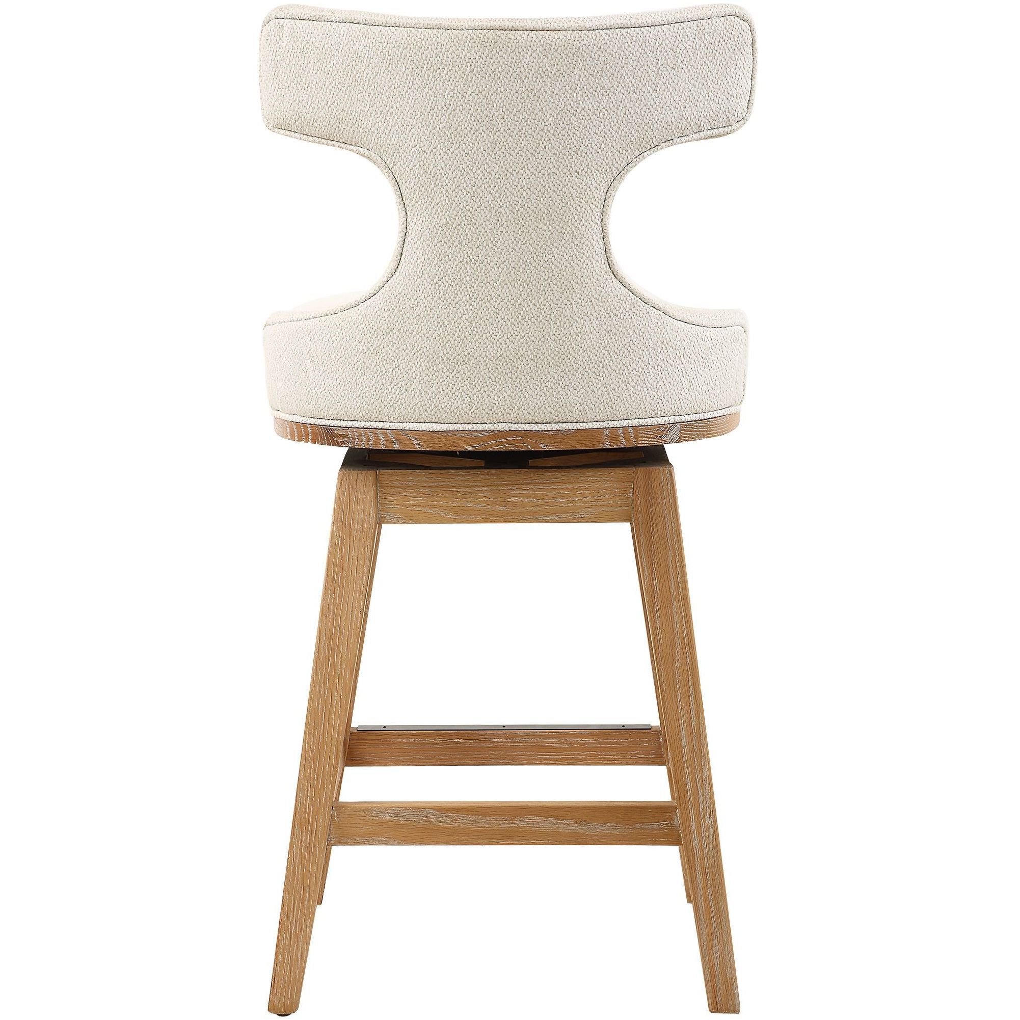 Klismos 38.25 inch Textured Off-white Fabric and Natural Oak Counter Stool