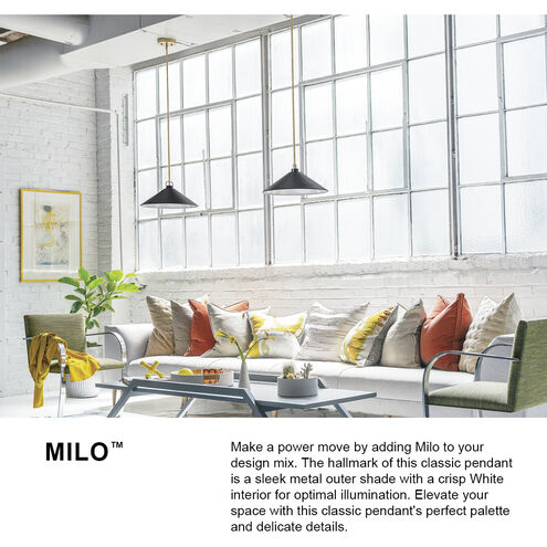 Milo LED 16 inch Lacquered Brass with Matte Navy accents Pendant Ceiling Light