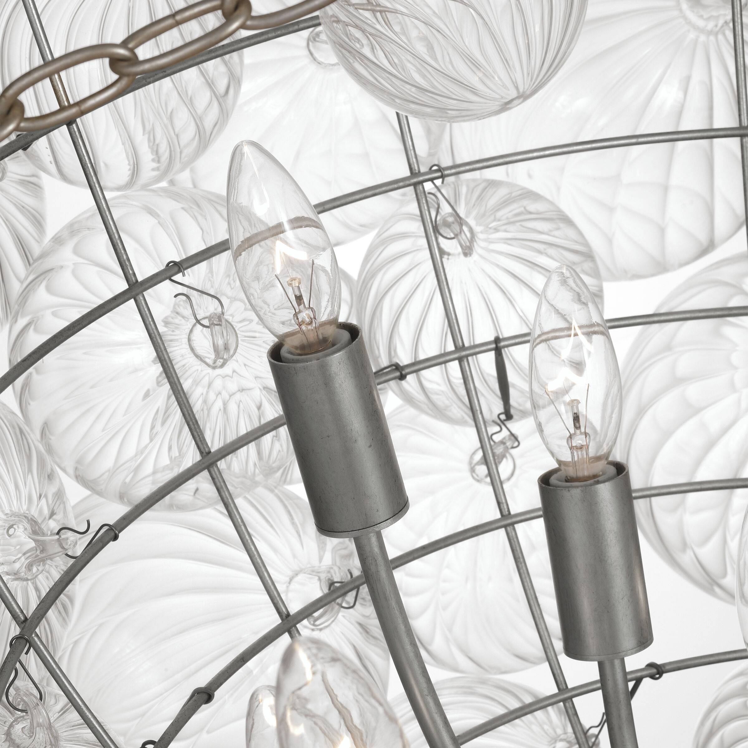 Julie Neill Talia LED 45.5 inch Burnished Silver Leaf and Clear Swirled Glass Chandelier Ceiling Light