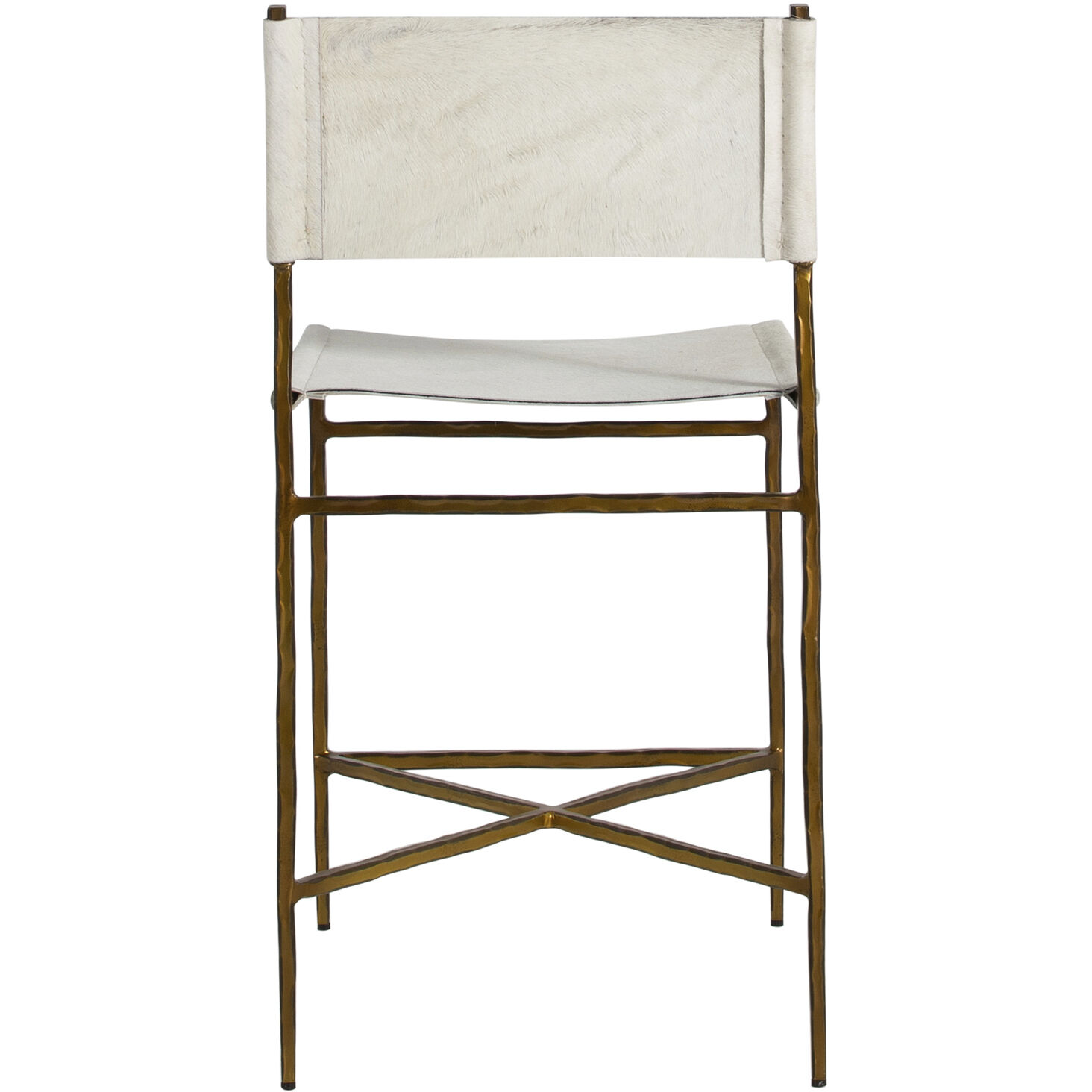 Landon 37 inch Antique Aged Brass / Natural Ivory Hide Bar Counter Stool