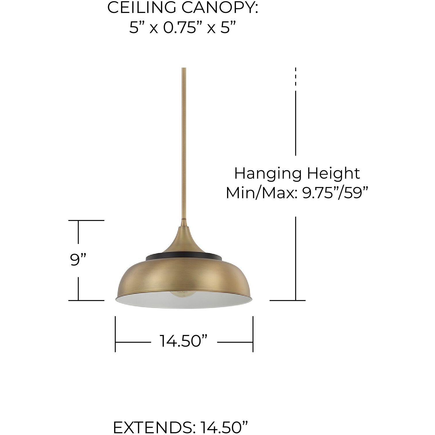 Max 1 Light 14.5 inch Brass and Onyx Pendant Ceiling Light