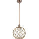 Ballston Large Farmhouse Rope LED 10 inch Antique Copper Pendant Ceiling Light in Clear Glass with Brown Rope, Ballston