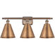 Ballston Cone 3 Light 28 inch Antique Copper Bath Vanity Light Wall Light