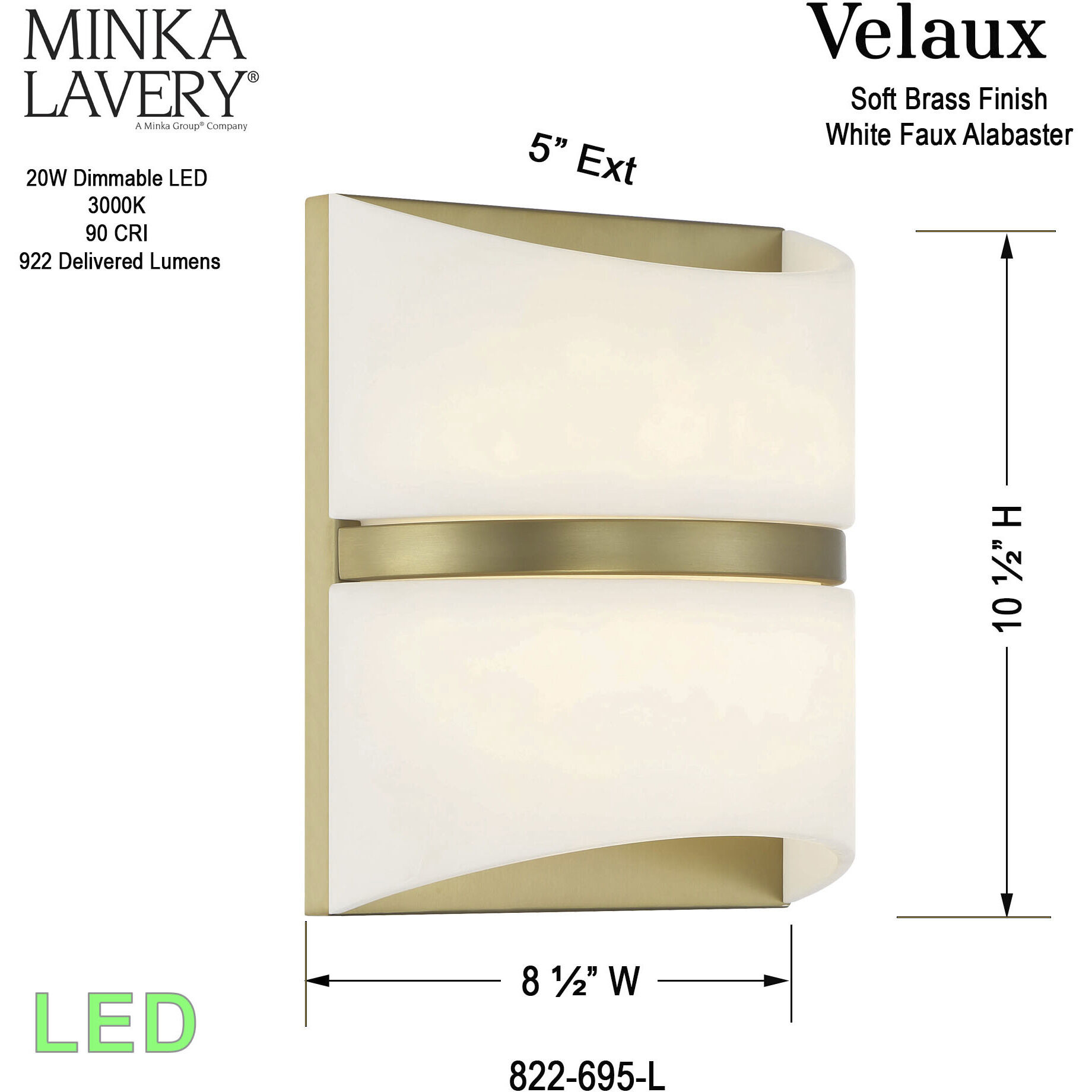 Velaux LED 17.5 inch Soft Brass Wall Sconce Wall Light