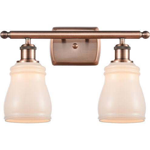 Ballston Ellery 2 Light 16 inch Antique Copper Bath Vanity Light Wall Light in White Glass, Ballston