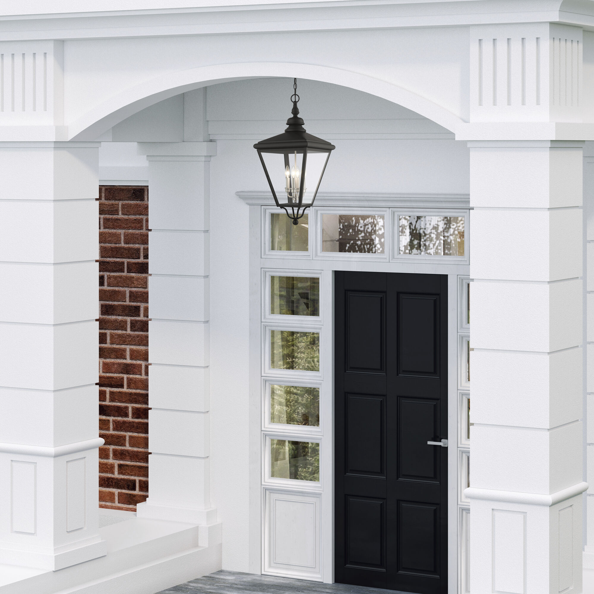 Adams 4 Light 14.25 inch Black with Brushed Nickel Finish Cluster Outdoor Extra Large Pendant Lantern Ceiling Light in Black with Brushed Nickel Accent