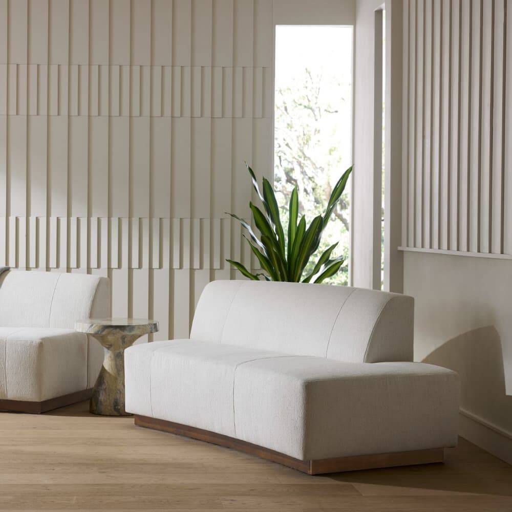 Islander Vanilla and Dark Walnut Sofa, Left