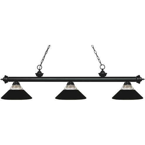 Riviera 3 Light 57.25 inch Matte Black Billiard Ceiling Light in 14.15, Clear Ribbed and Matte Black Glass and Steel