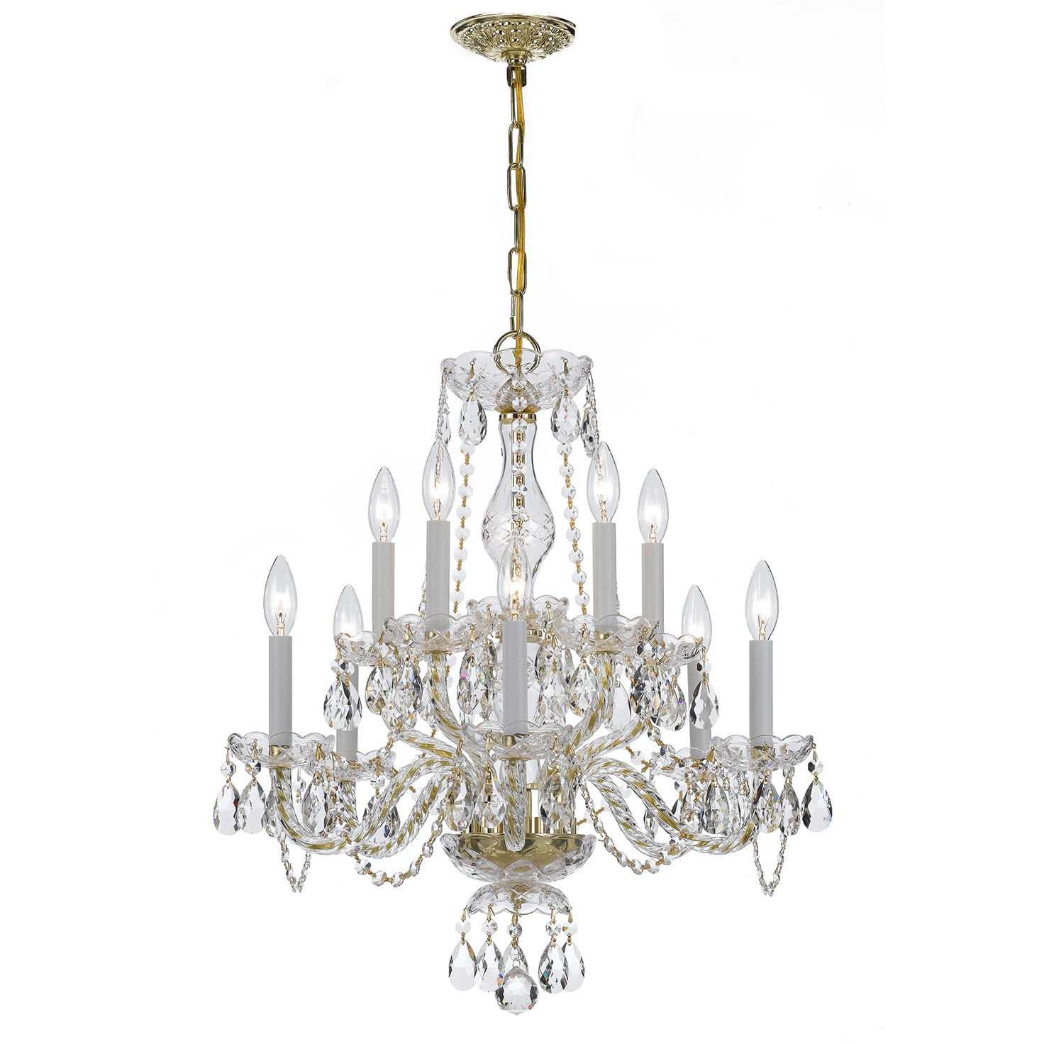 Traditional Crystal 10 Light 23 inch Polished Brass Chandelier Ceiling Light