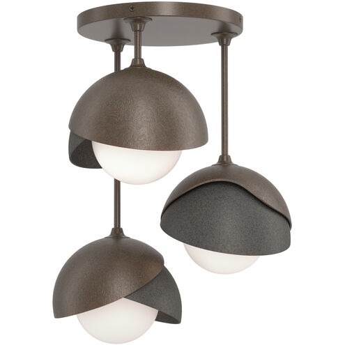 Brooklyn 3 Light 12 inch White and Natural Iron Semi-Flush Ceiling Light