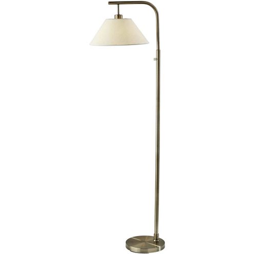 Hayes 58 inch 100 watt Antique Brass Floor Lamp Portable Light in White Textured Fabric