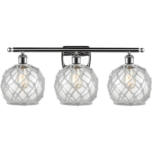Ballston Farmhouse Rope 3 Light 28 inch Polished Chrome Bath Vanity Light Wall Light in Bulb Not Included, Clear Glass with White Rope, Ballston