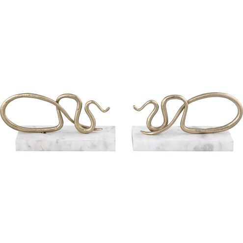 Snake 8.25 X 4 inch Polished Brass with White Bookends