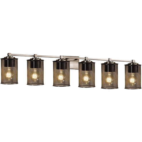 Wire Mesh 6 Light 49 inch Brushed Nickel Bath/Vanity Wall Light in Cylinder with Flat Rim