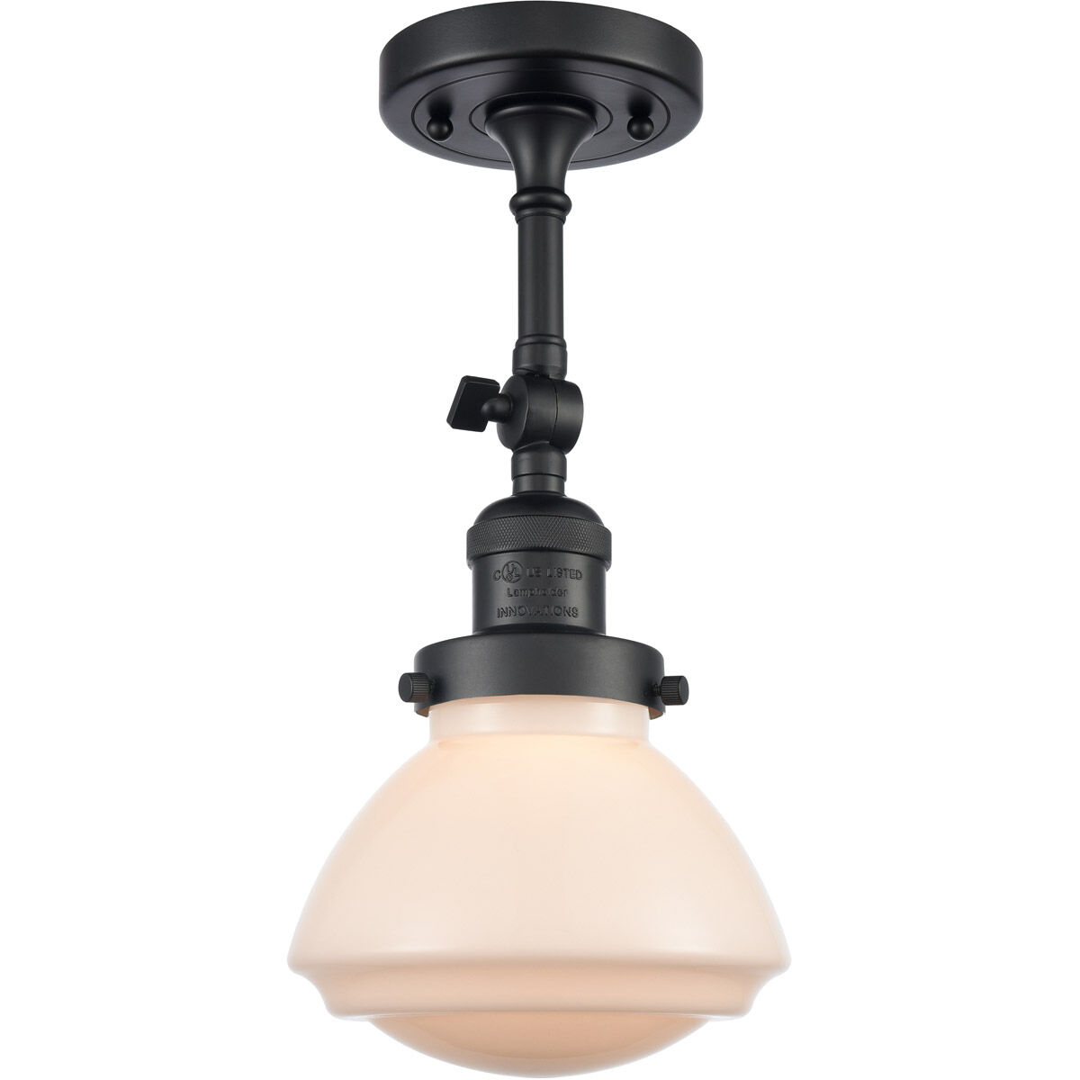 Franklin Restoration Olean LED 7 inch Matte Black Semi-Flush Mount Ceiling Light in Matte White Glass, Franklin Restoration