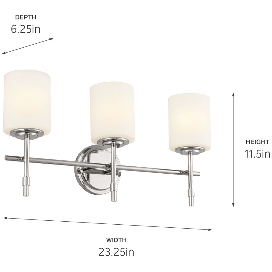 Ali 3 Light 23.25 inch Polished Nickel Bath Vanity Light Wall Light