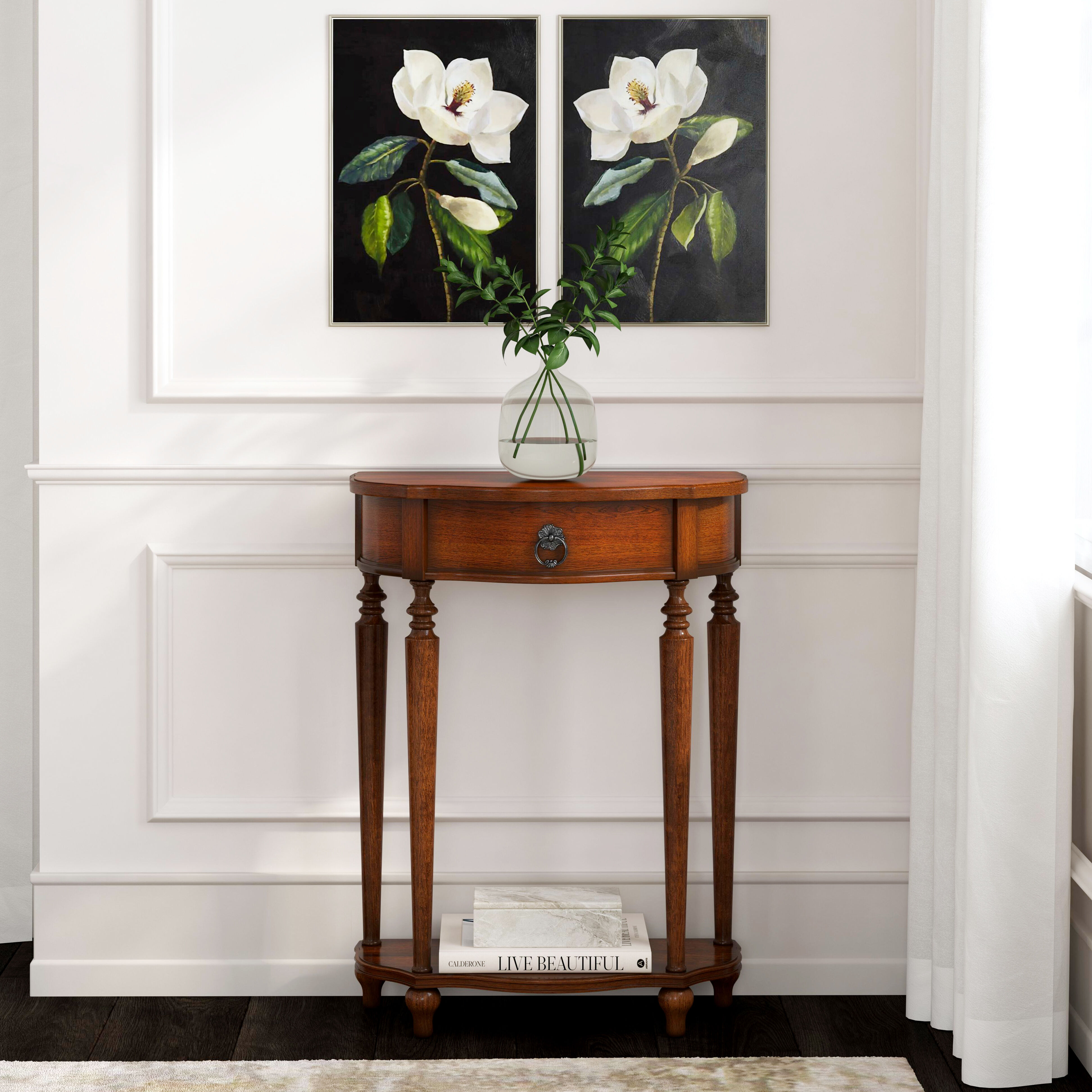 Ashby Demilune Console Table with Storage in Medium Brown