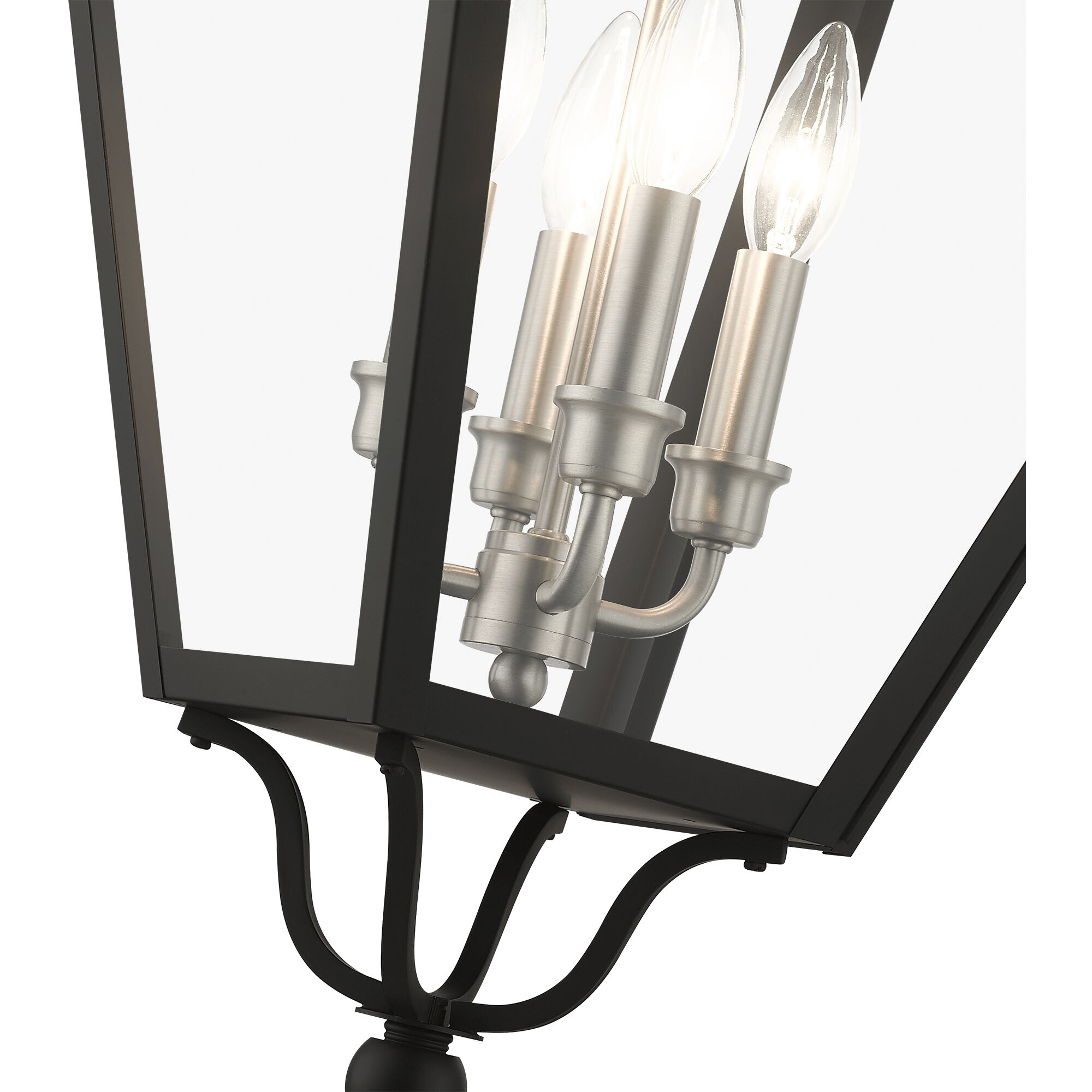 Adams 4 Light 14.25 inch Black with Brushed Nickel Finish Cluster Outdoor Extra Large Pendant Lantern Ceiling Light in Black with Brushed Nickel Accent