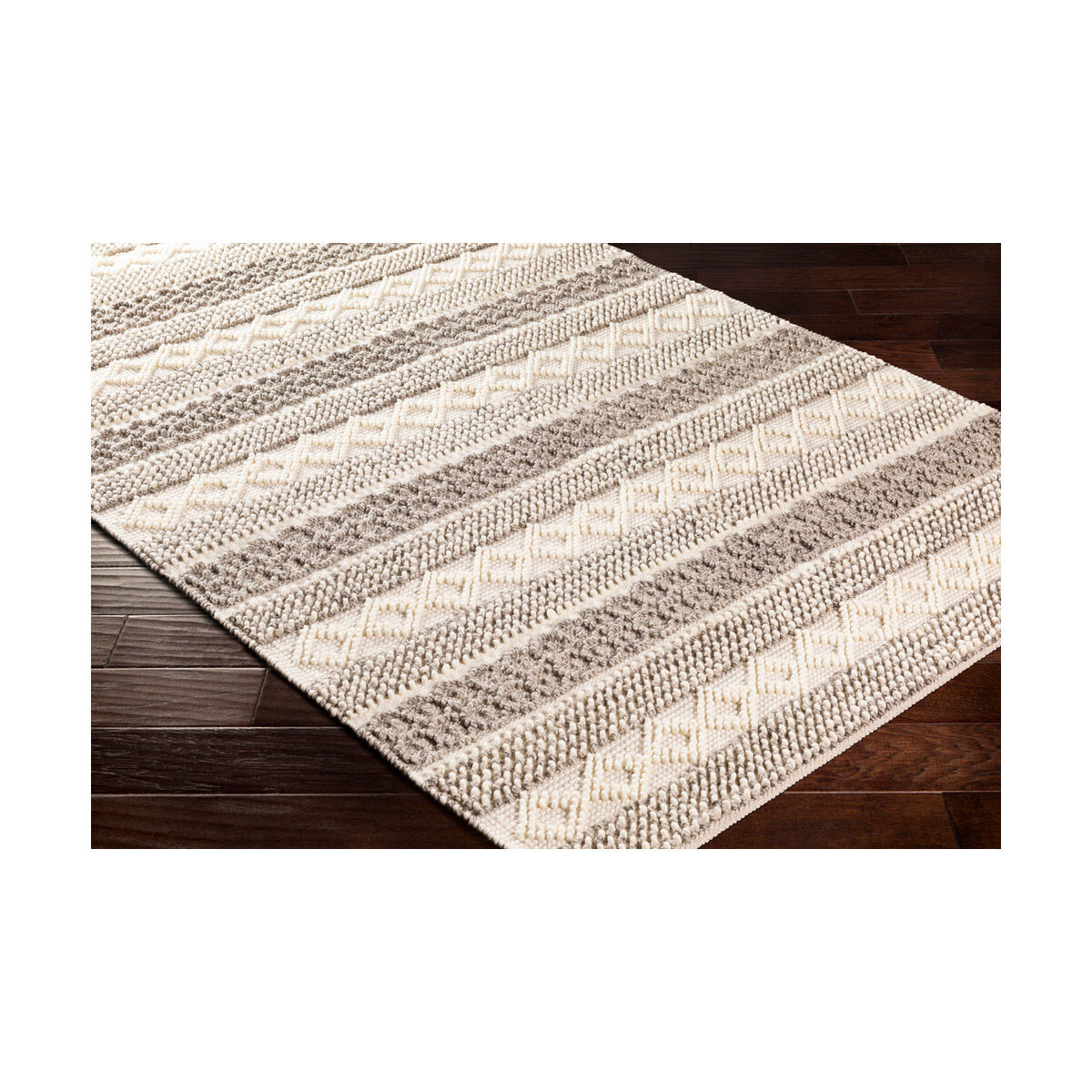 Farmhouse Neutrals 108 X 72 inch Cream/Oatmeal/Charcoal/Beige Handmade Rug in 6 x 9, Rectangle