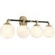 Dresden 4 Light 33 inch Matte Black with Warm Brass Accents Bathroom Vanity Light Wall Light, Lighting One