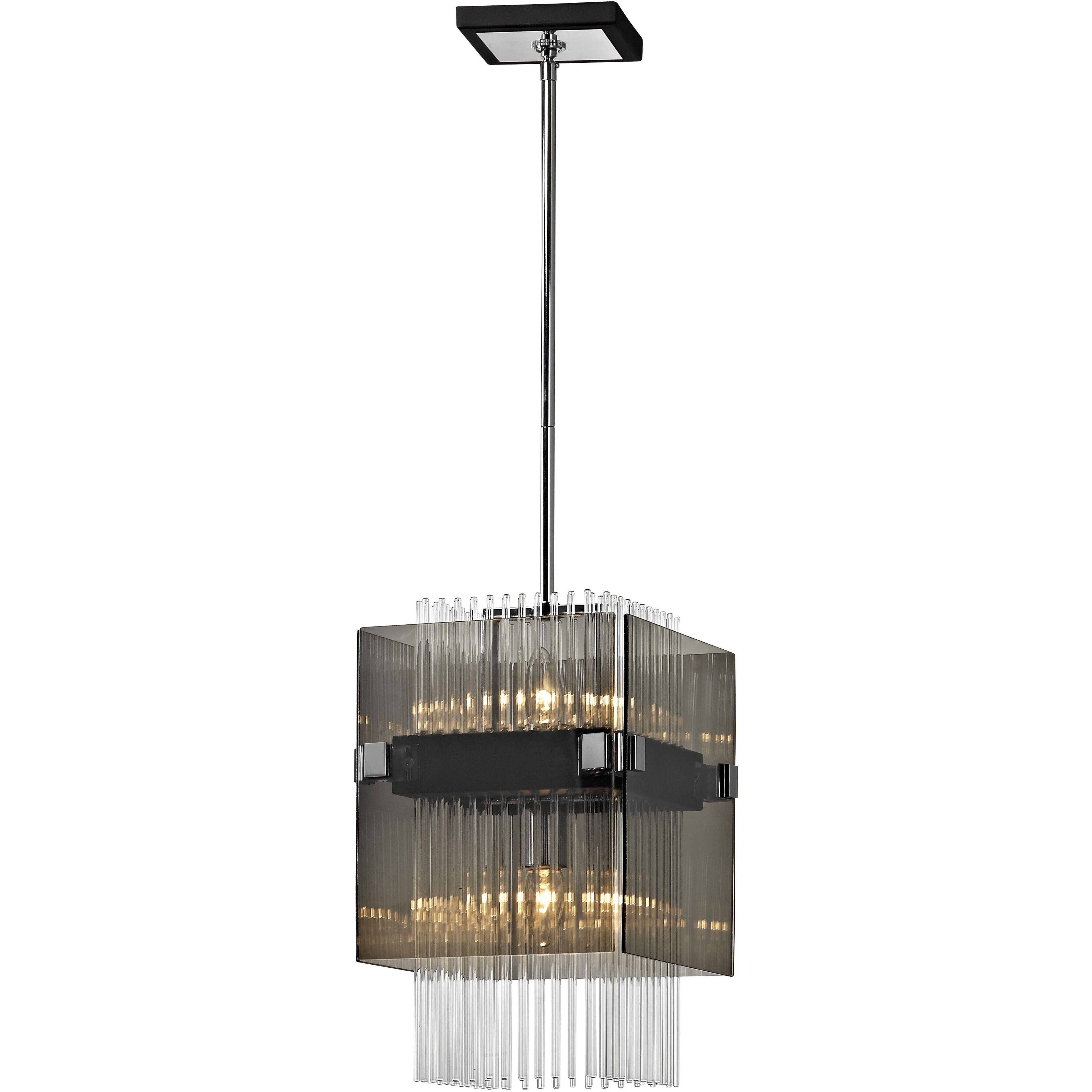 Apollo 2 Light 10.5 inch Dark Bronze Polished Chrome Pendant Ceiling Light, Smoked and Clear Glass