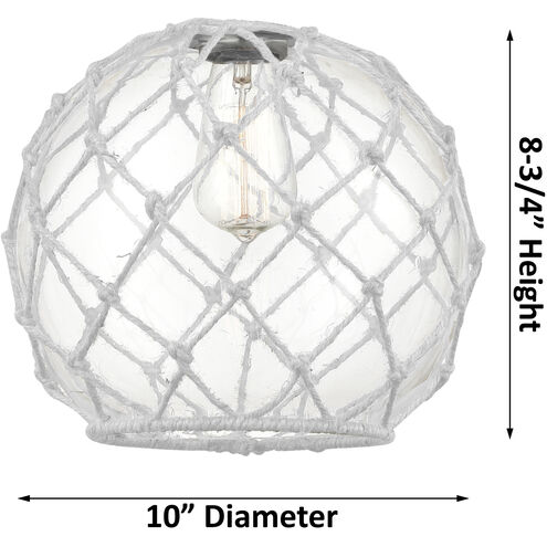 Edison 1 Light 10 inch Black Antique Brass Mini Pendant Ceiling Light in Clear Glass with White Rope