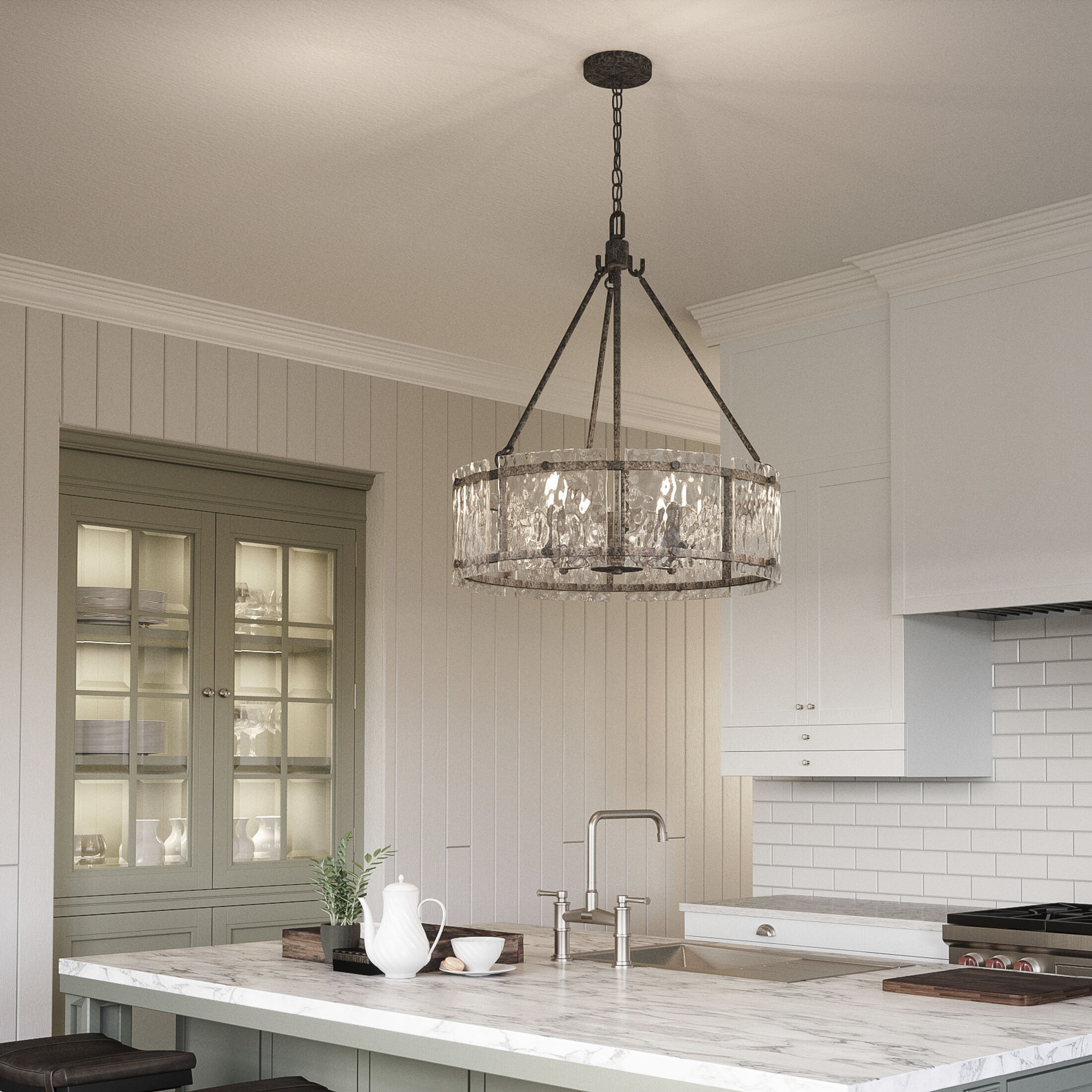 Fortress 5 Light 21 inch Mottled Silver Pendant Ceiling Light