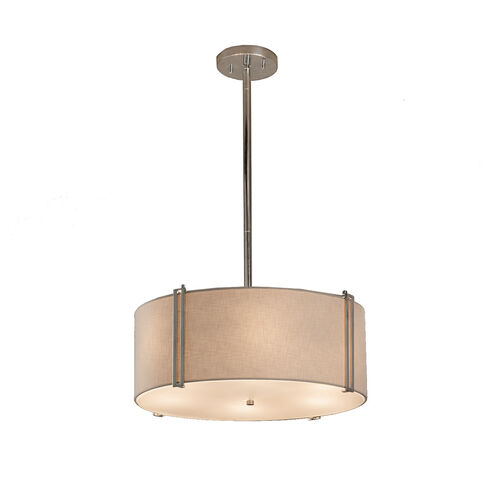 Textile Polished Chrome Drum Pendant Ceiling Light in White, Incandescent