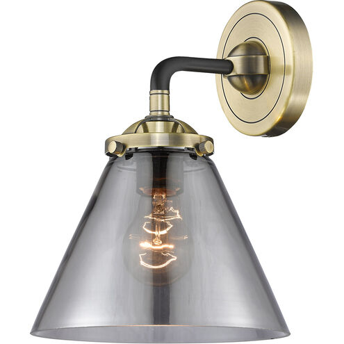 Nouveau Large Cone 1 Light 8 inch Black Polished Nickel Sconce Wall Light in Plated Smoke Glass, Nouveau