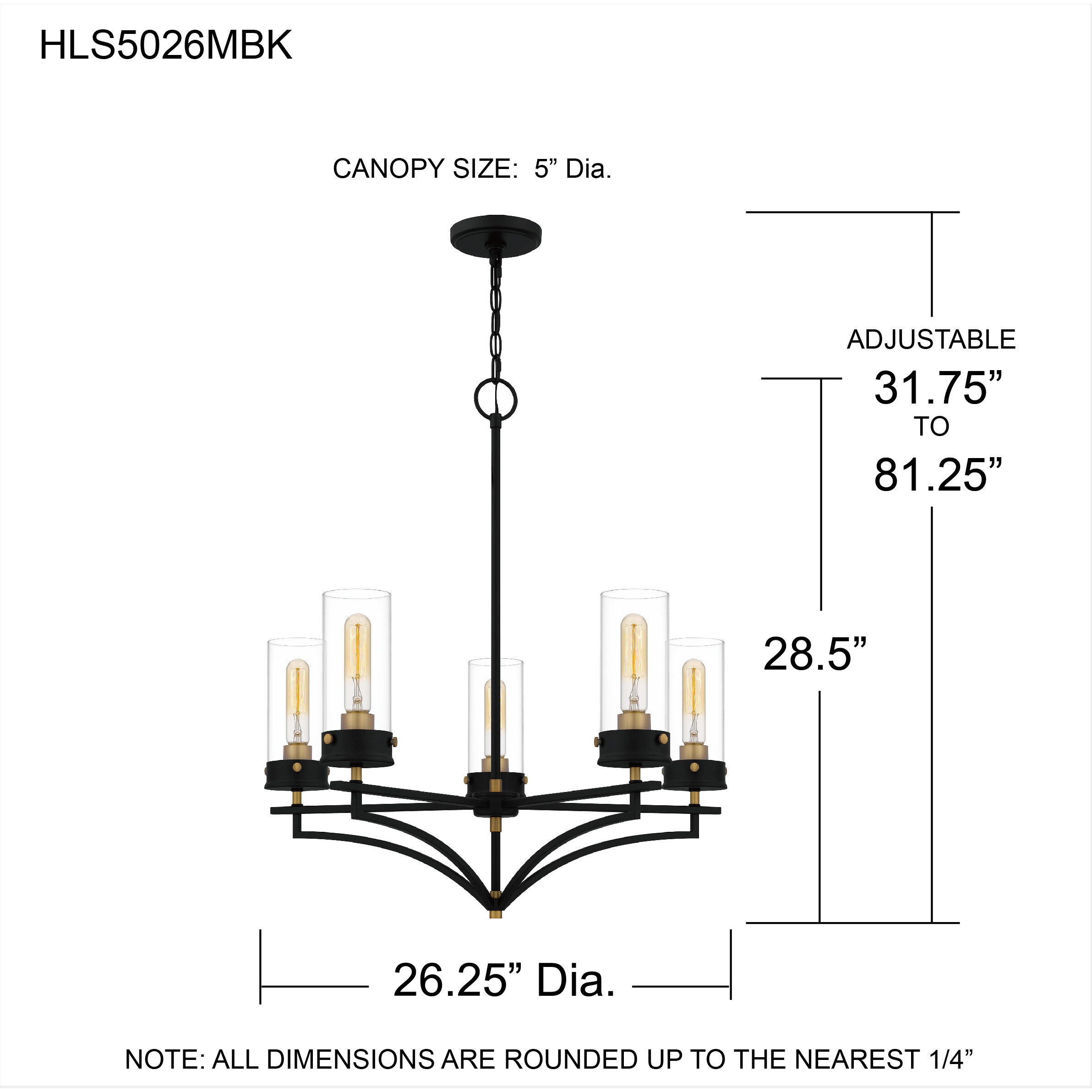 Hillside 5 Light 26.25 inch Matte Black Chandelier Ceiling Light
