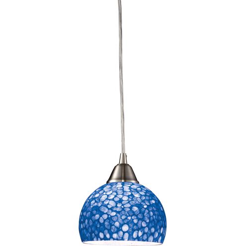 Cira 1 Light 6 inch Satin Nickel with Blue Pebbled Mini Pendant Ceiling Light in Incandescent
