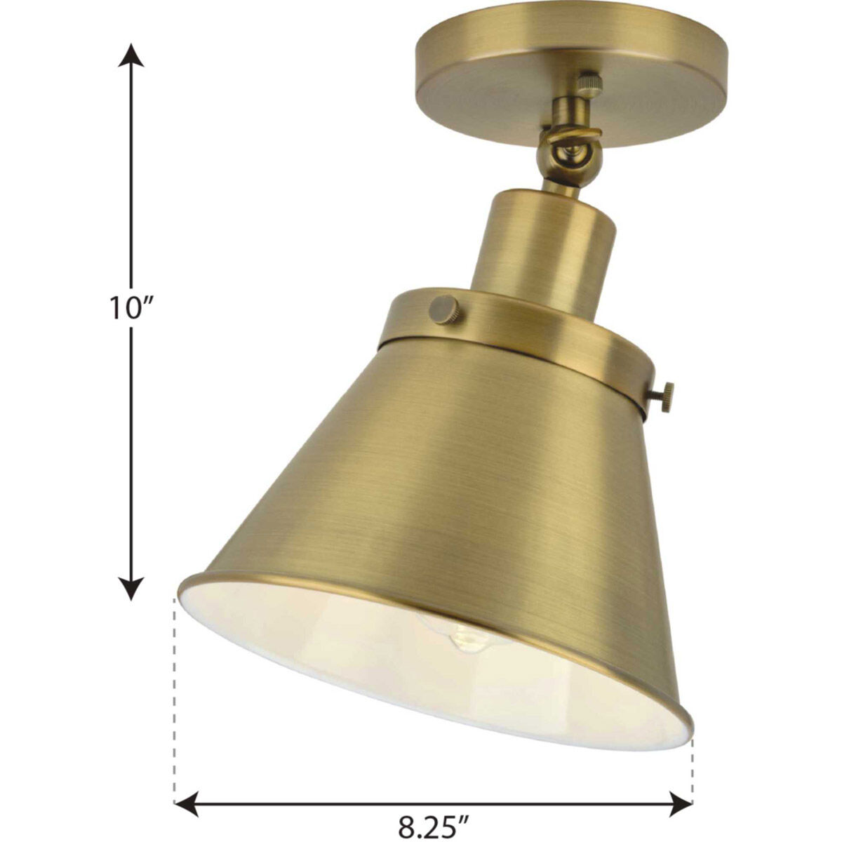 Hinton 1 Light 8 inch Vintage Brass Flush Mount Ceiling Light