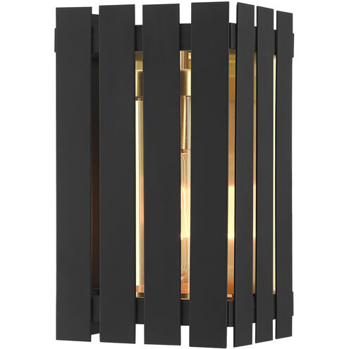 Greenwich 1 Light 10 inch Black with Satin Brass Accents Outdoor Wall Lantern