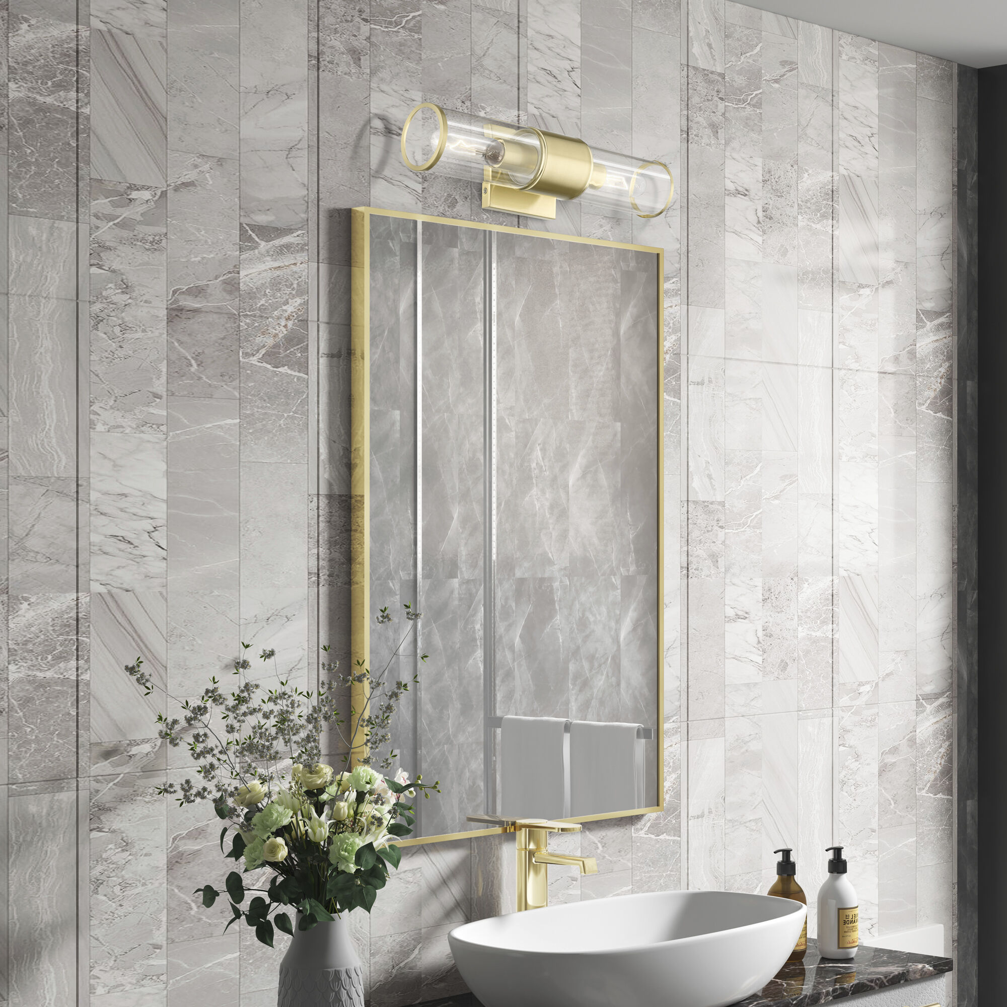 Quincy 2 Light 16 inch Satin Brass Vanity Sconce Wall Light