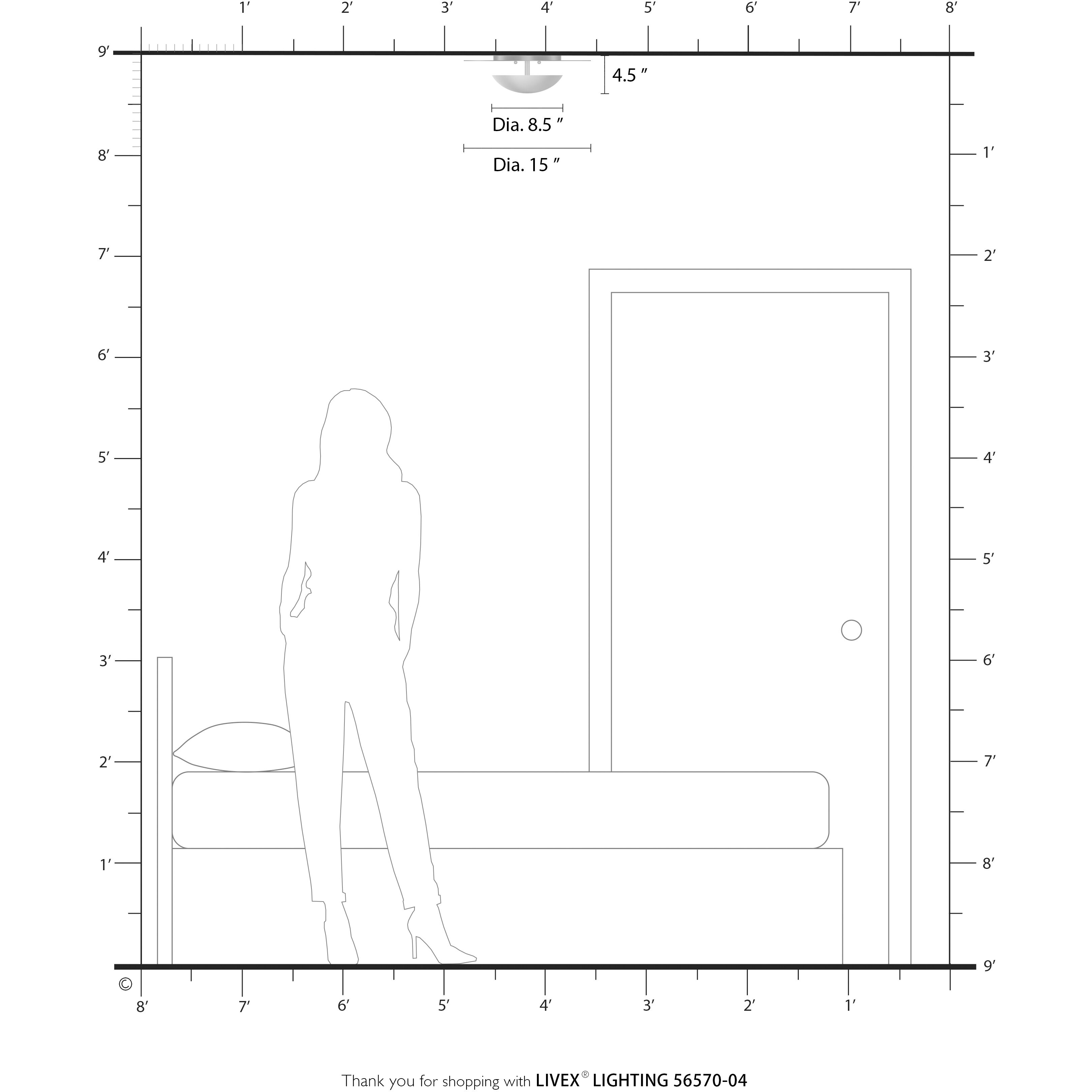Ventura 2 Light 15 inch Black with Brushed Nickel Reflector Backplate Semi-Flush/Wall Sconce Ceiling Light, Large
