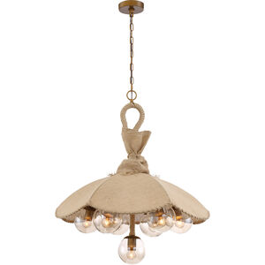 Du Jour 7 Light 28 inch Antique Brass with Linen and Rope Chandelier Ceiling Light