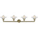 Franklin Restoration Halophane 4 Light 45 inch Antique Brass Bath Vanity Light Wall Light in Incandescent, Matte White Halophane Glass, Franklin Restoration