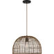 Bohemian 1 Light 18 inch Dark Rattan Pendant Ceiling Light