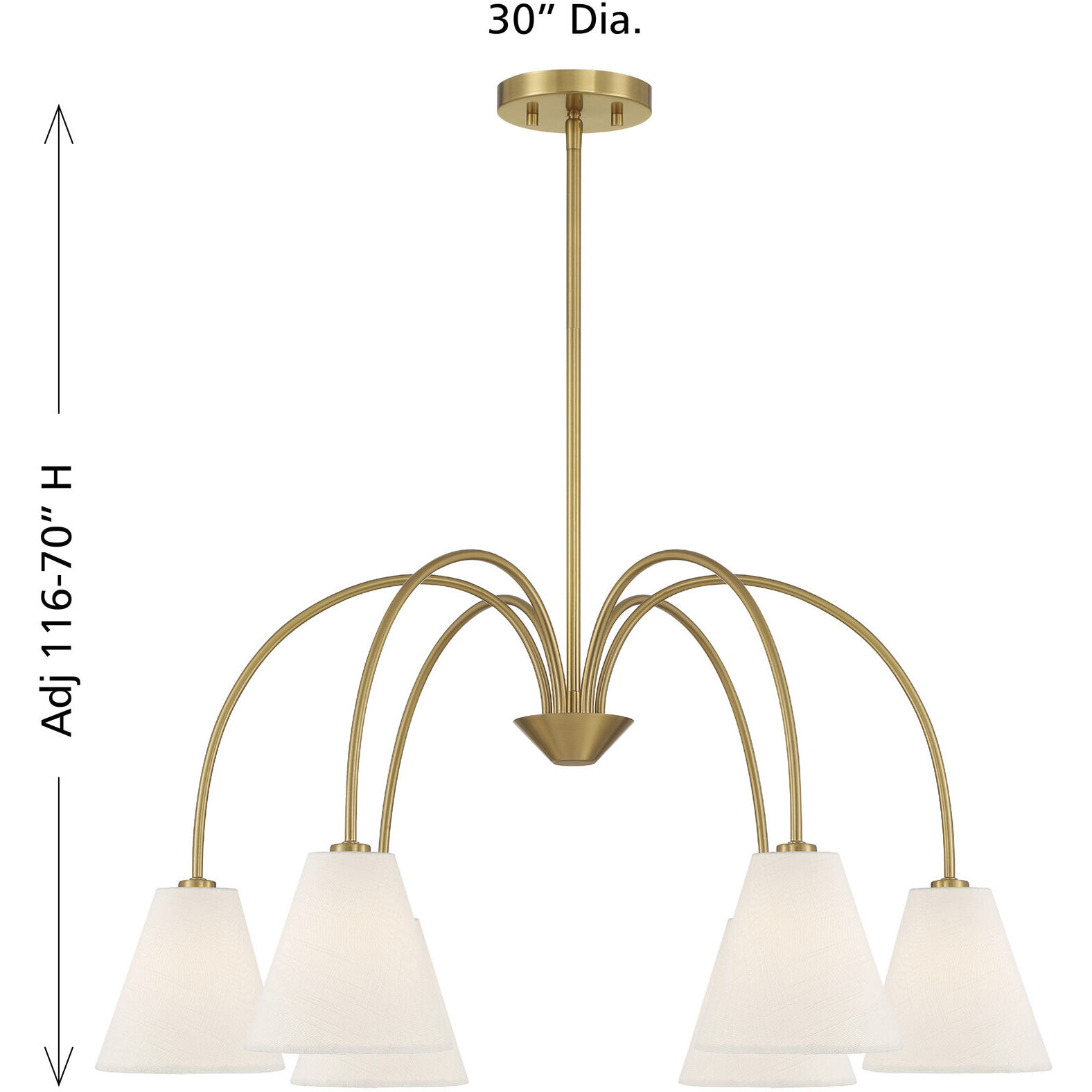 Modern 6 Light 30 inch Natural Brass Chandelier Ceiling Light