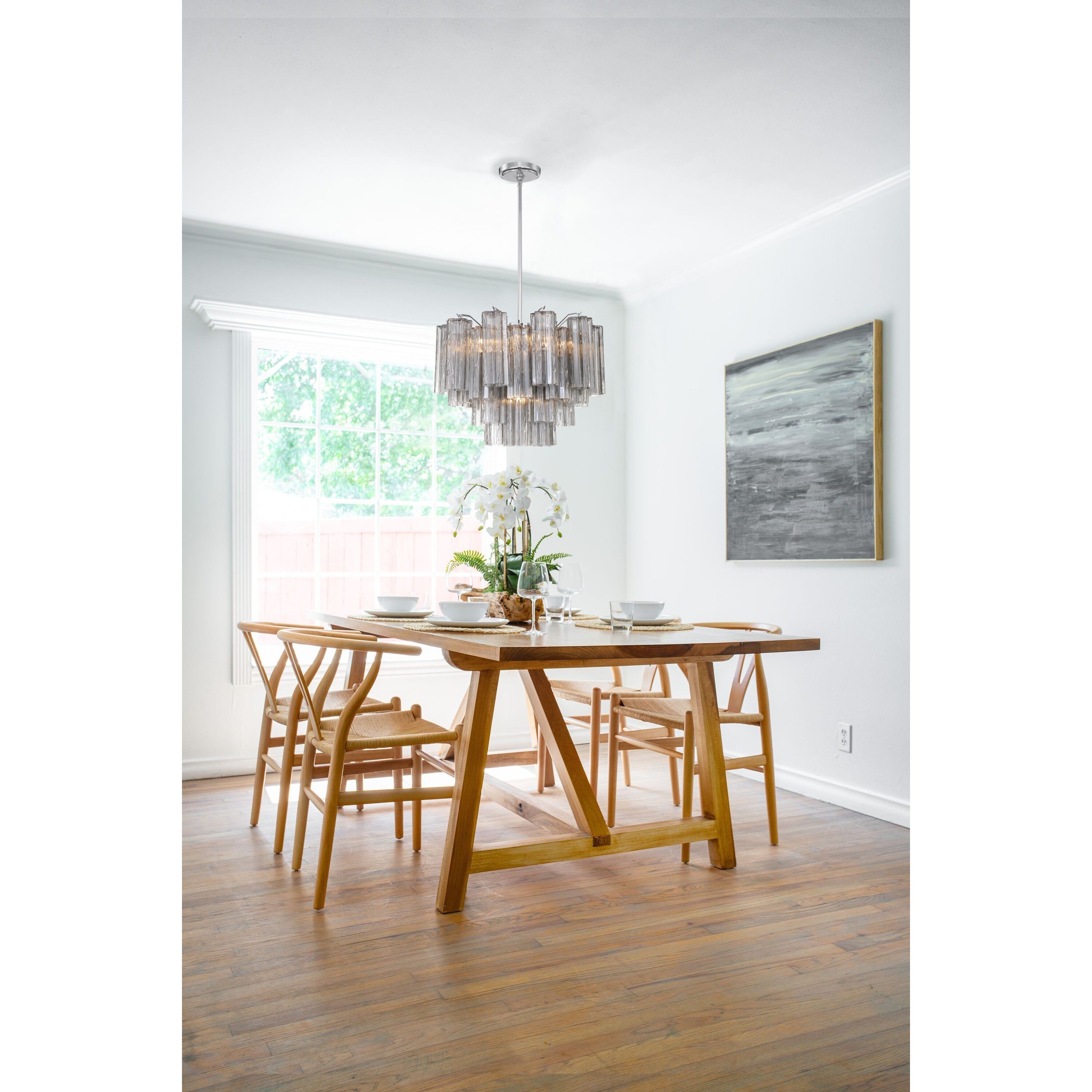 Addis 9 Light 22 inch Polished Chrome Chandelier Ceiling Light in Tronchi Glass Smoke