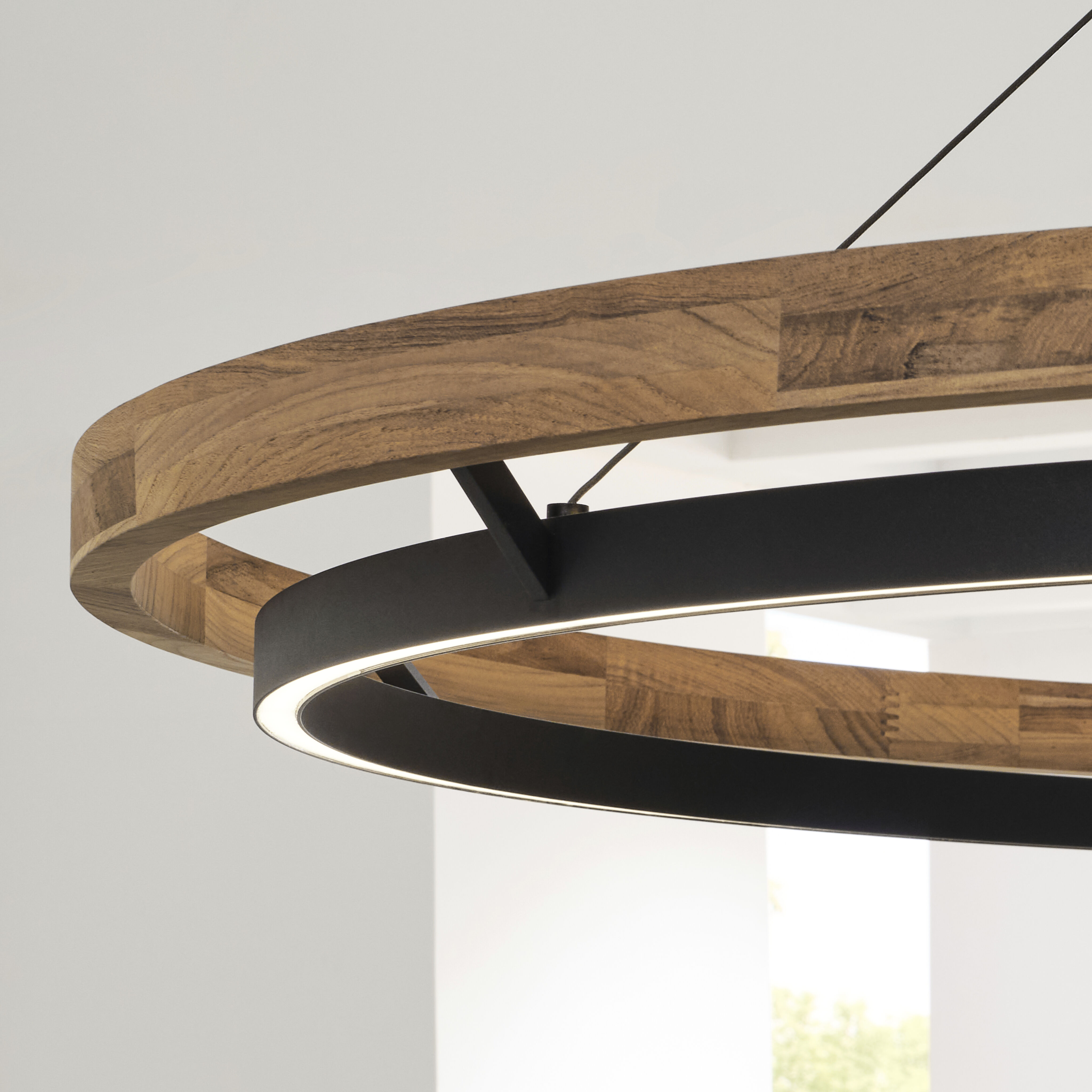 Sean Lavin Grace LED 65 inch Textured Black and Teak Wood Outdoor Chandelier