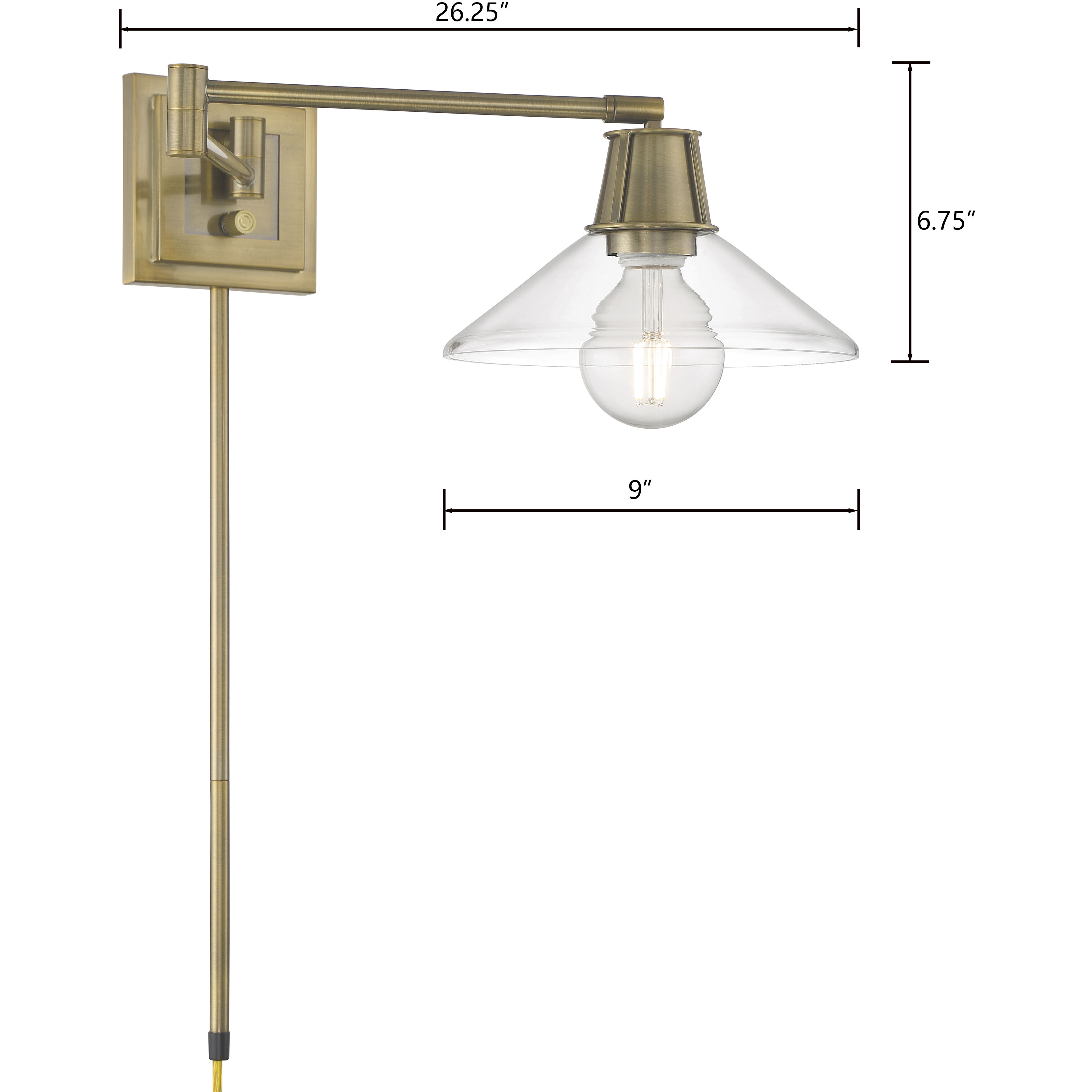 Dillon 26.25 inch 40 watt Antique Brass Swingarm Sconce Wall Light