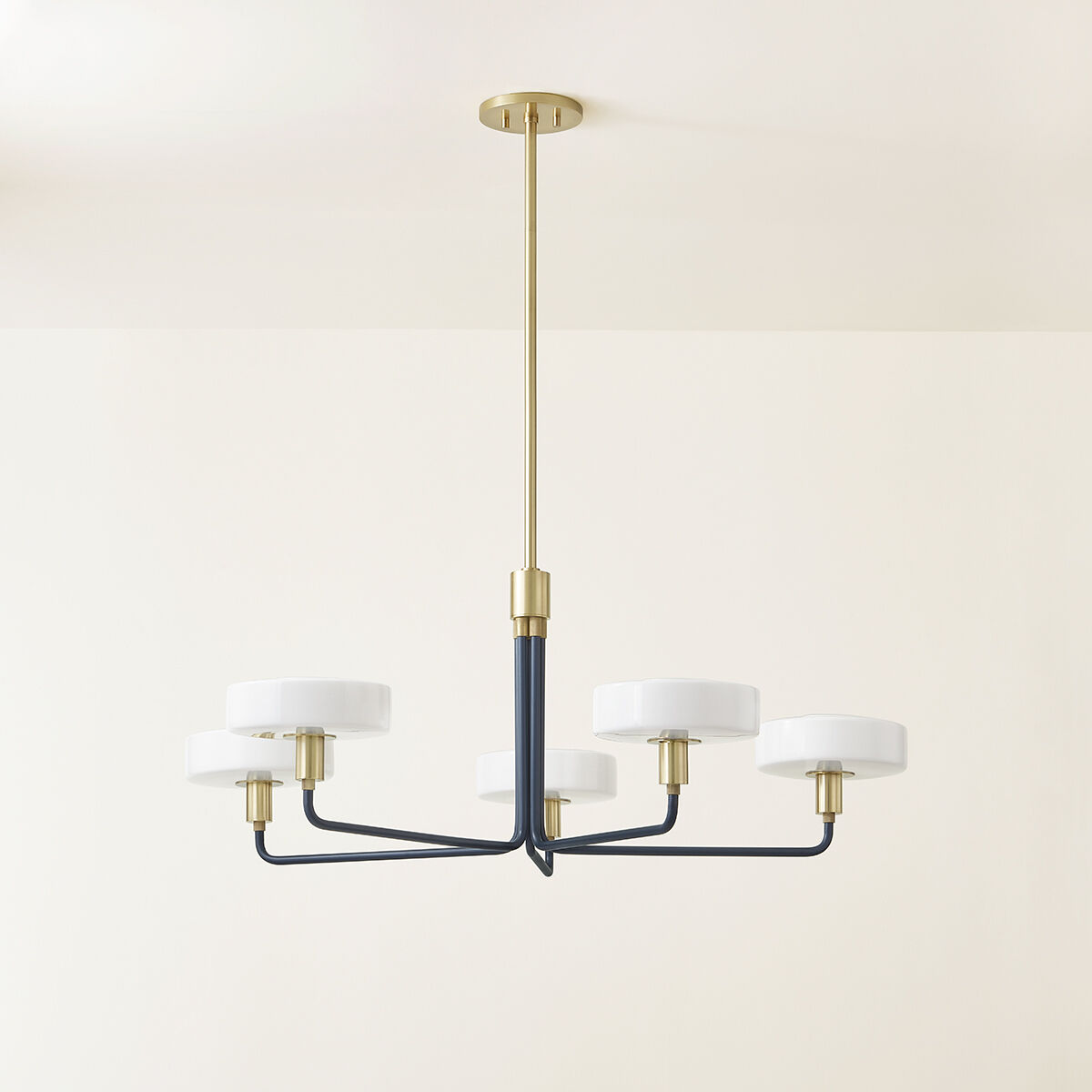 Aston 5 Light 39 inch Aged Brass/Slate Blue Chandelier Ceiling Light