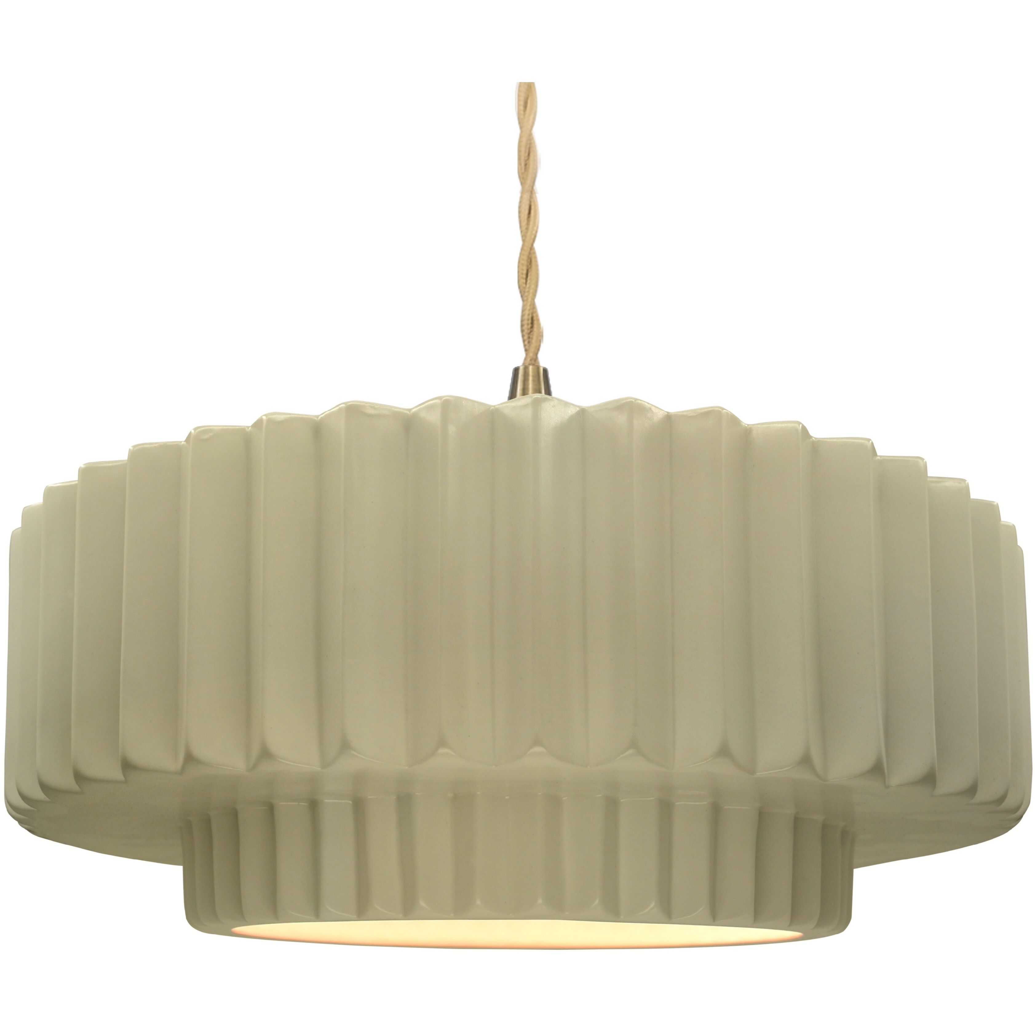 Radiance Collection - Pleated Tier Pendant Ceiling Light in Brushed Brass, Dedicated LED, Beige Twist Cord, Vanilla Gloss, 16.25W x 6H, Form+Finish+Function